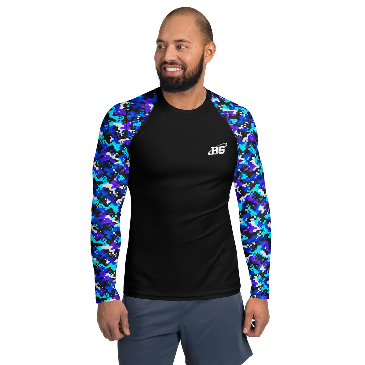 Electric Digital camo long-sleeve BJJ rash guard