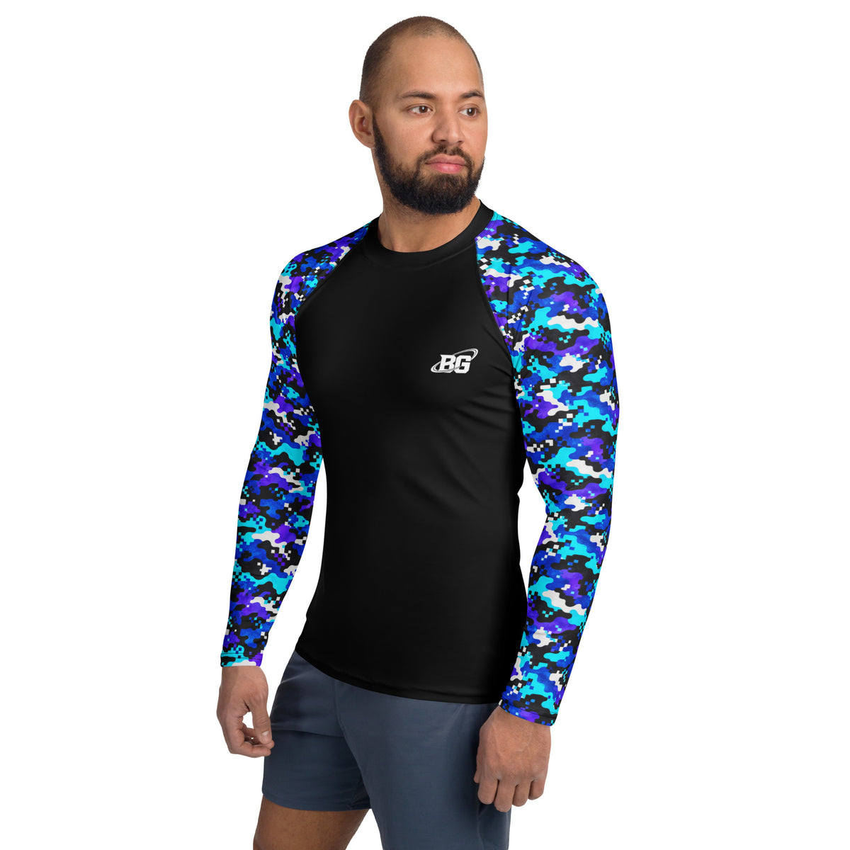 Electric Digital camo long-sleeve BJJ rash guard