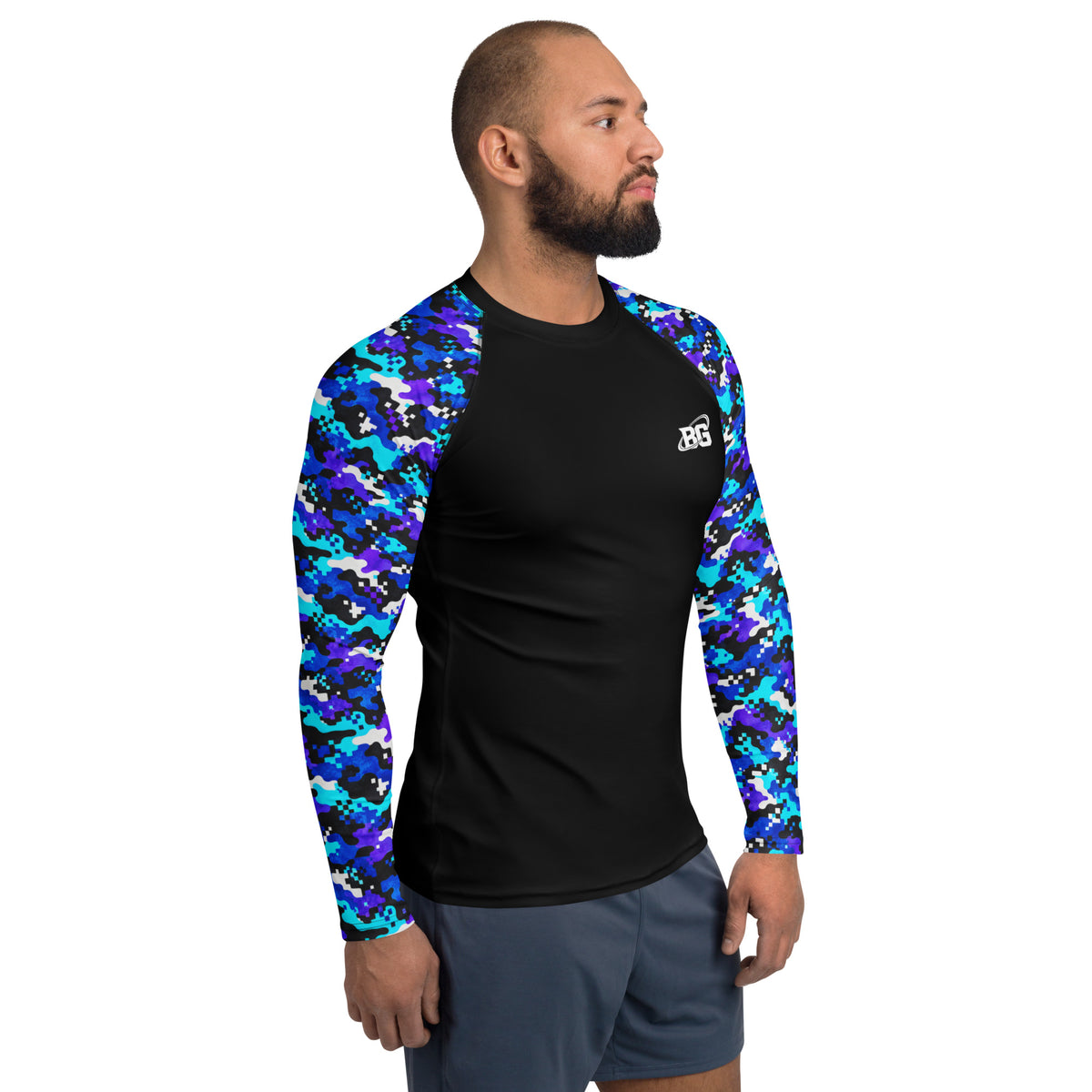 Electric Digital camo long-sleeve BJJ rash guard