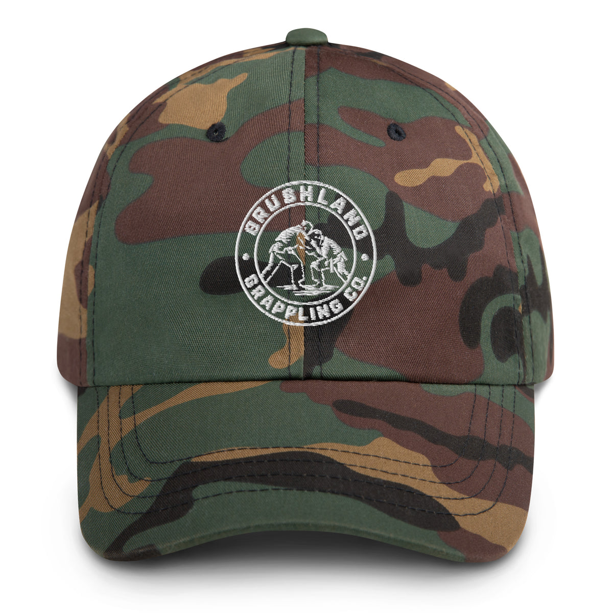 Brushland dad hat in black and green camo