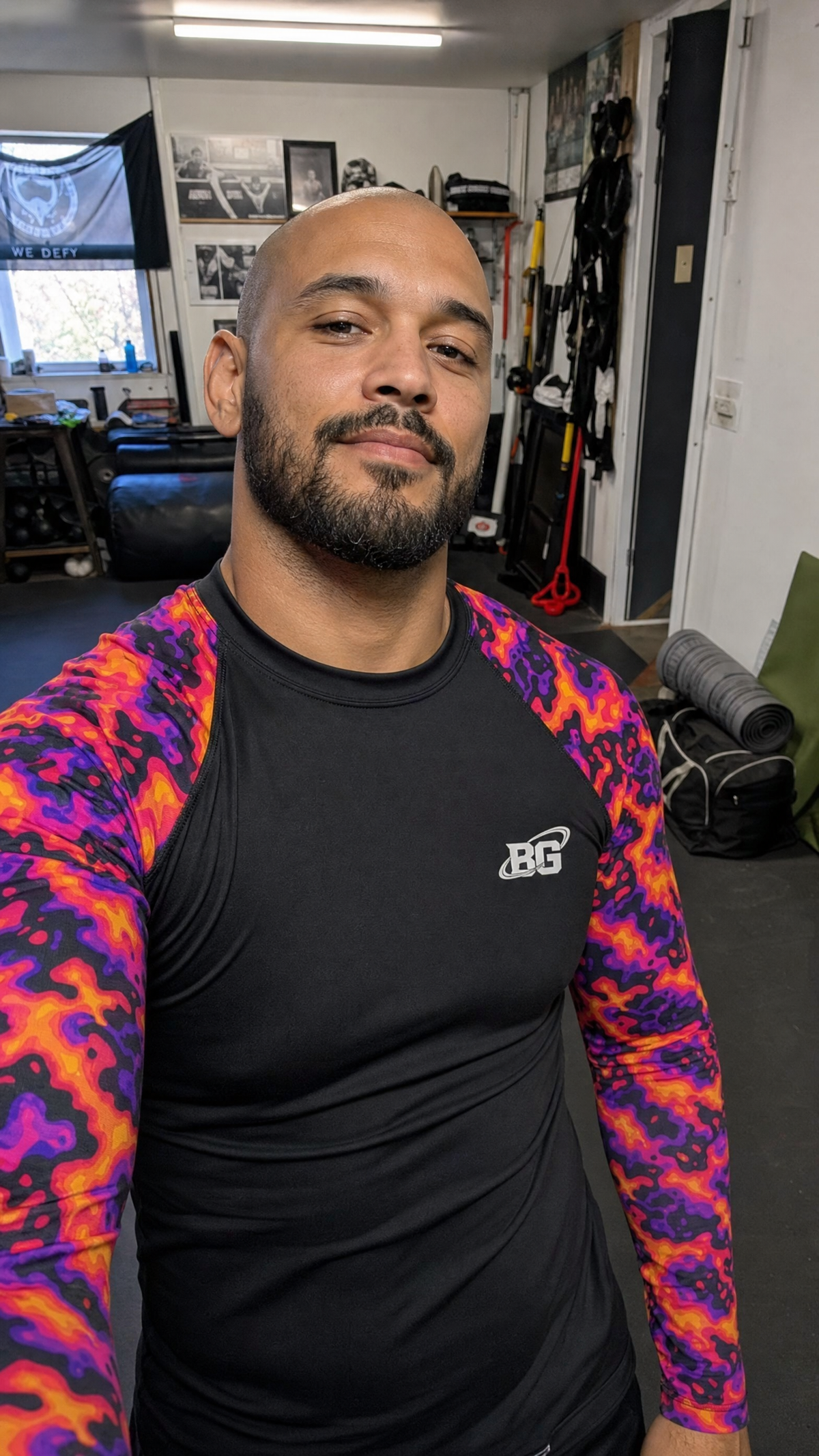 Grappler wearing the Heat Signature camo BJJ rash guard